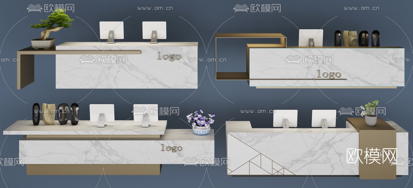 现代前台接待台组合3D模型-免费3dmax模型库-欧模网