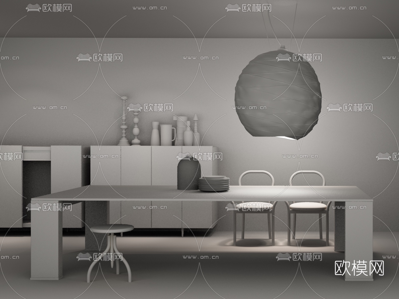 意大利Porro品牌 现代长条餐桌椅3d模型下载（渲染图2）