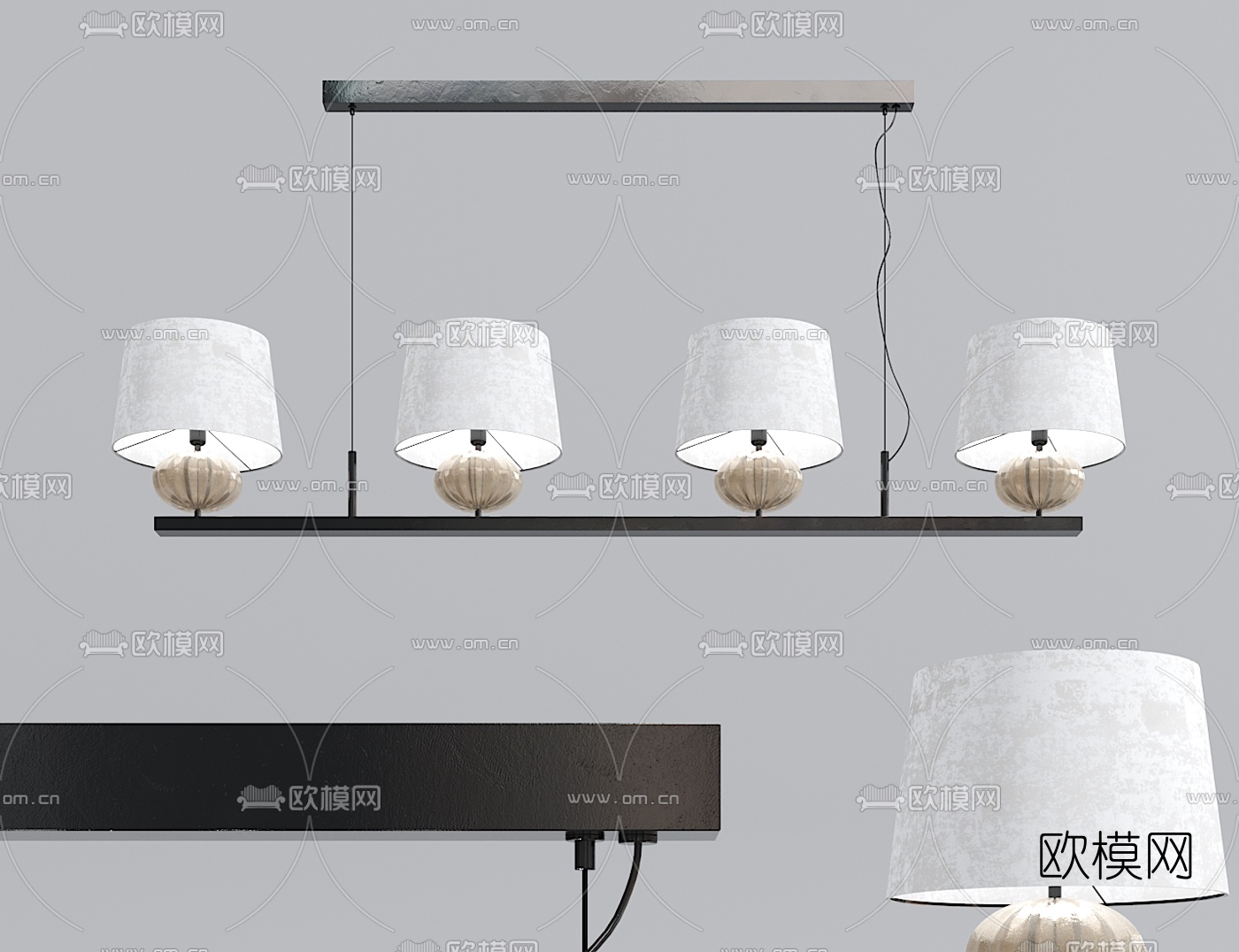 现代布艺多头吊灯3d模型下载_ID10701547_3dmax免费模型-欧模网