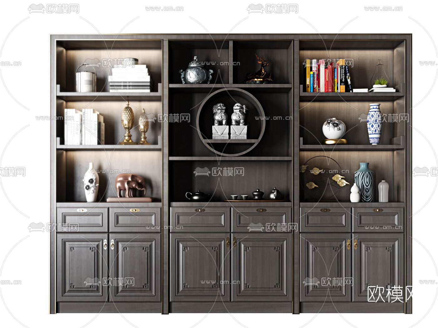 新中式实木装饰柜3d模型下载（渲染图2）