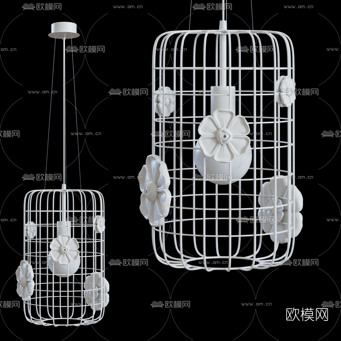 北欧创意铁艺鸟笼吊灯3d模型下载（渲染图1）