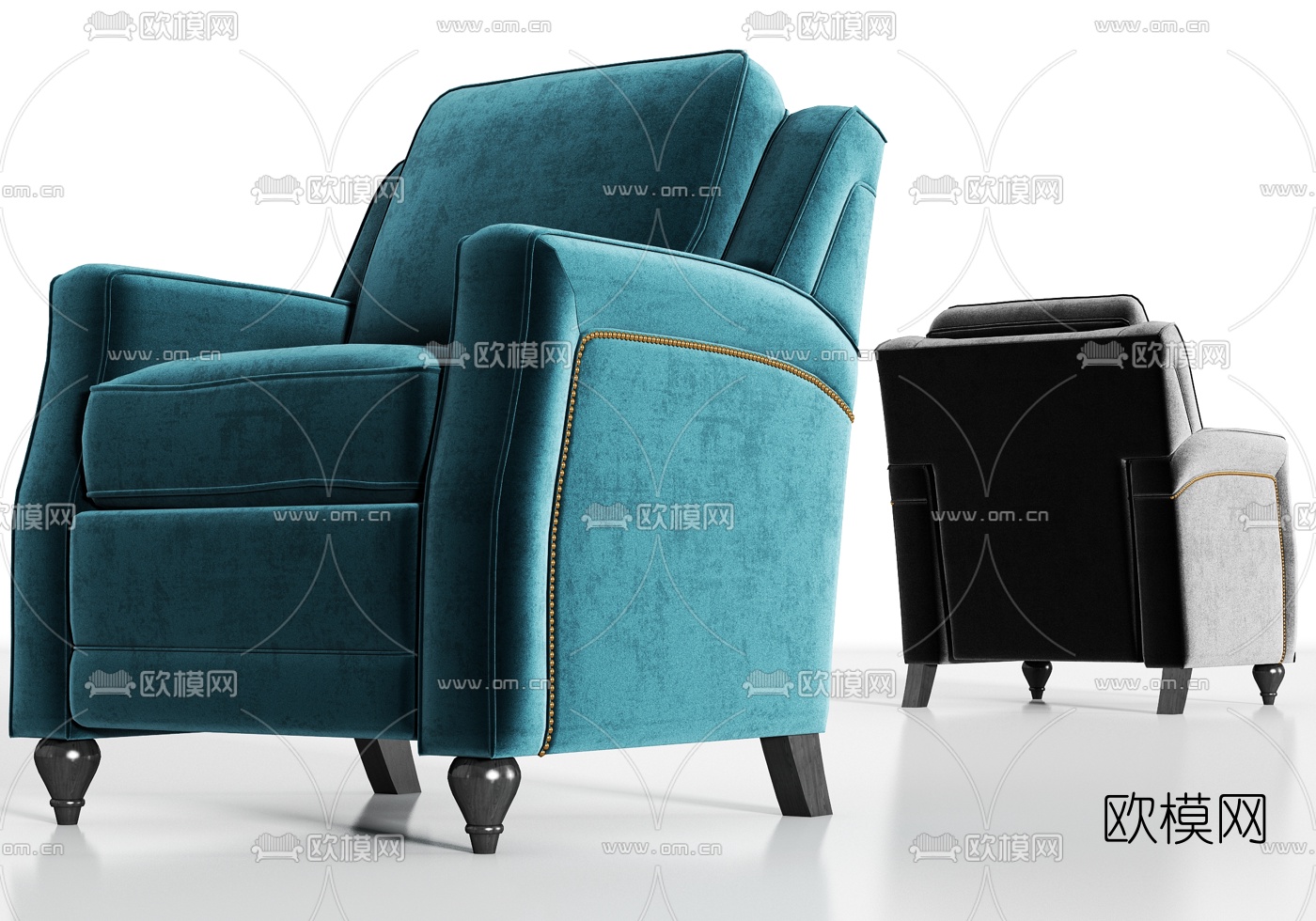 简欧绒布单人沙发3d模型下载