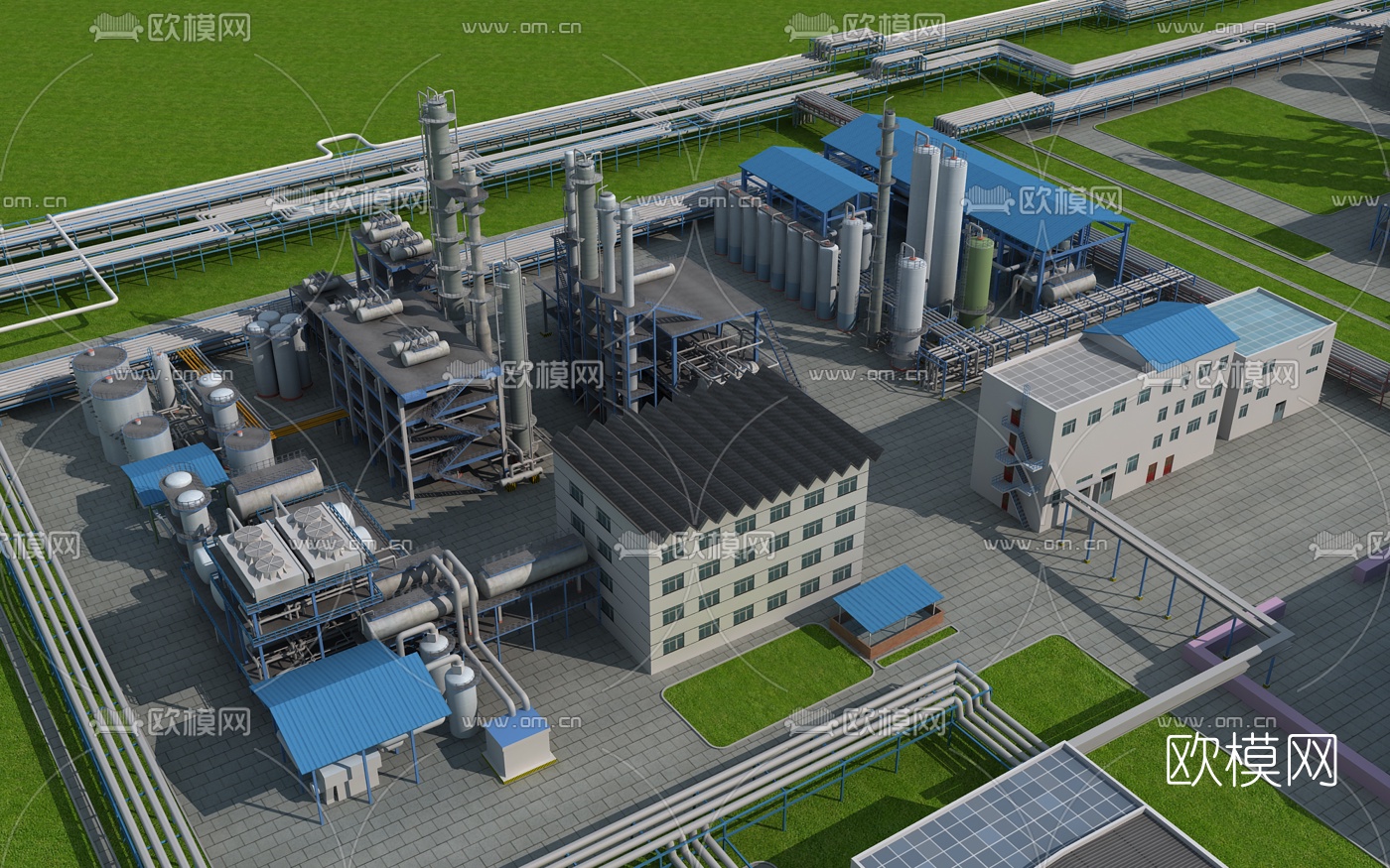 现代化工厂鸟瞰3d模型下载（渲染图2）