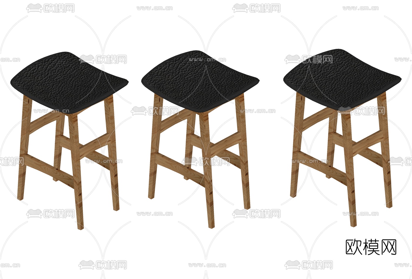 现代实木吧椅su模型下载（渲染图1）