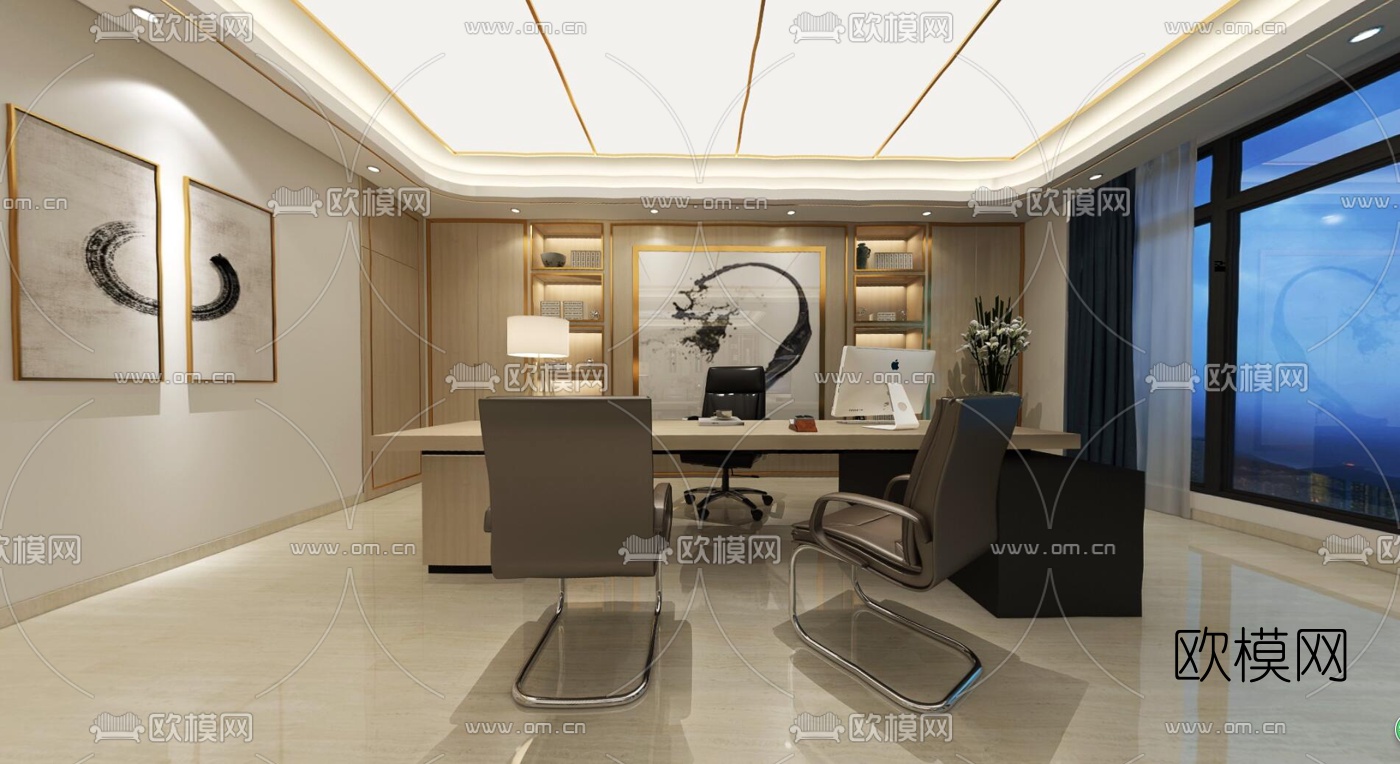 现代总经理办公室全景3D模型下载_ID10212615_3dmax免费模型-欧模网