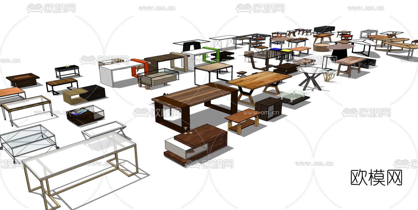 现代茶几组合su模型下载（渲染图2）