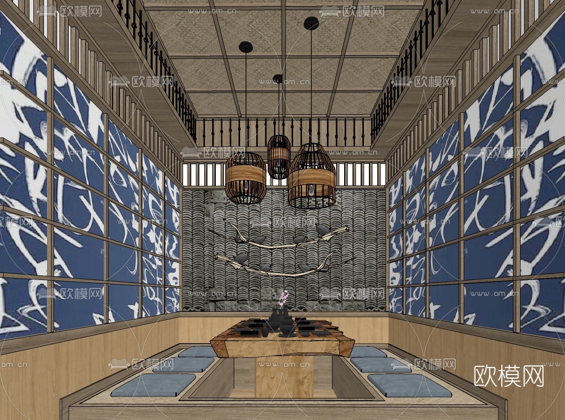 日式餐厅包厢su模型下载