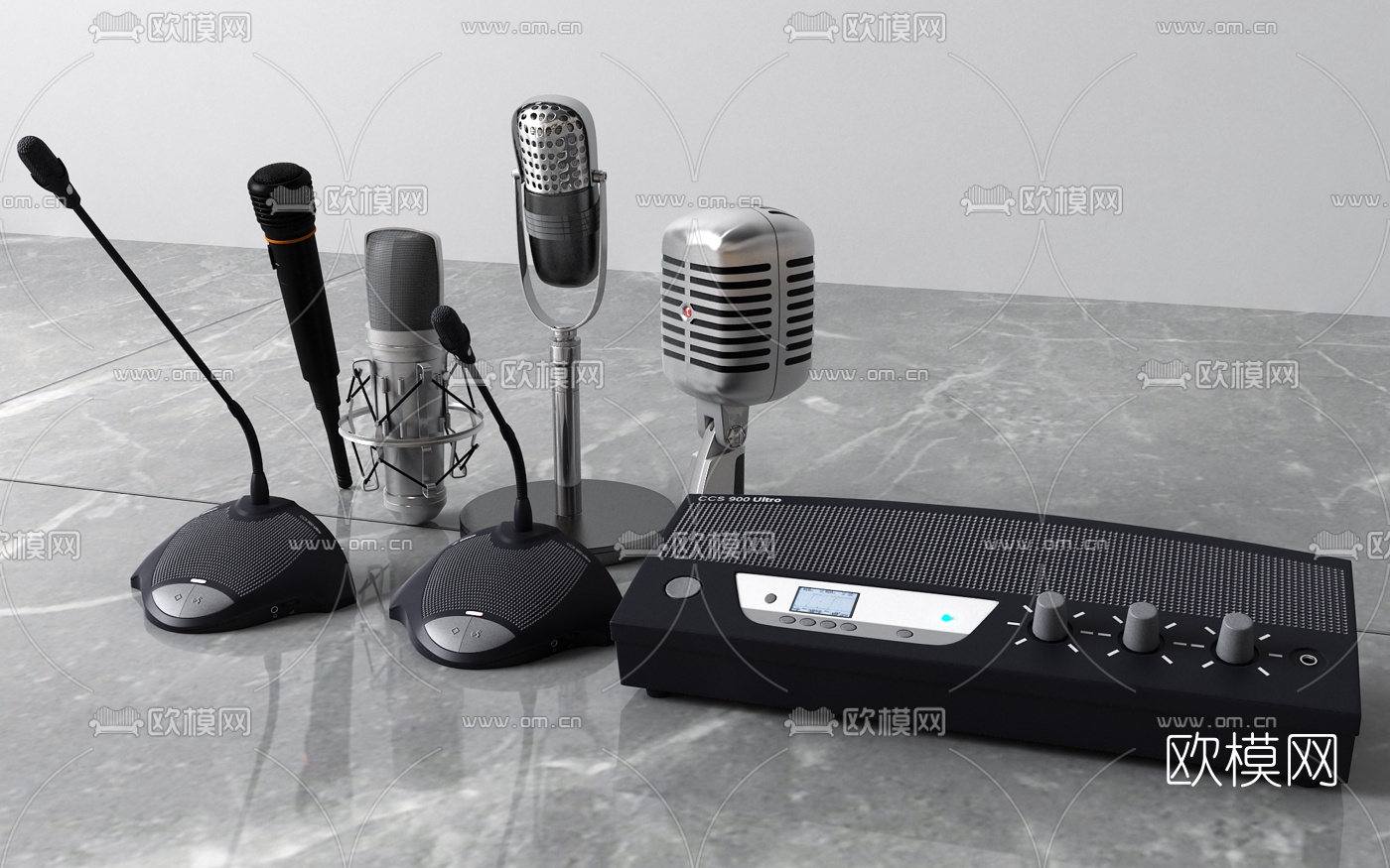 现代话筒组合3d模型下载