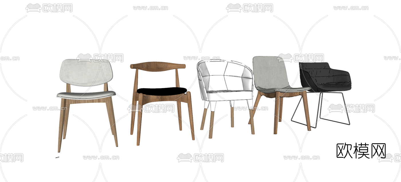 北欧原木单椅su模型下载（渲染图1）