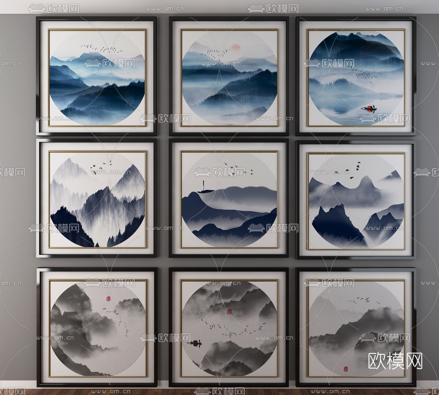 中式挂画相框3d模型