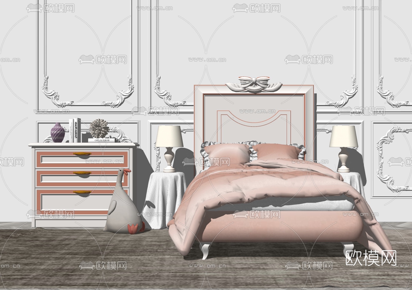 欧式儿童床公主床组合su模型下载
