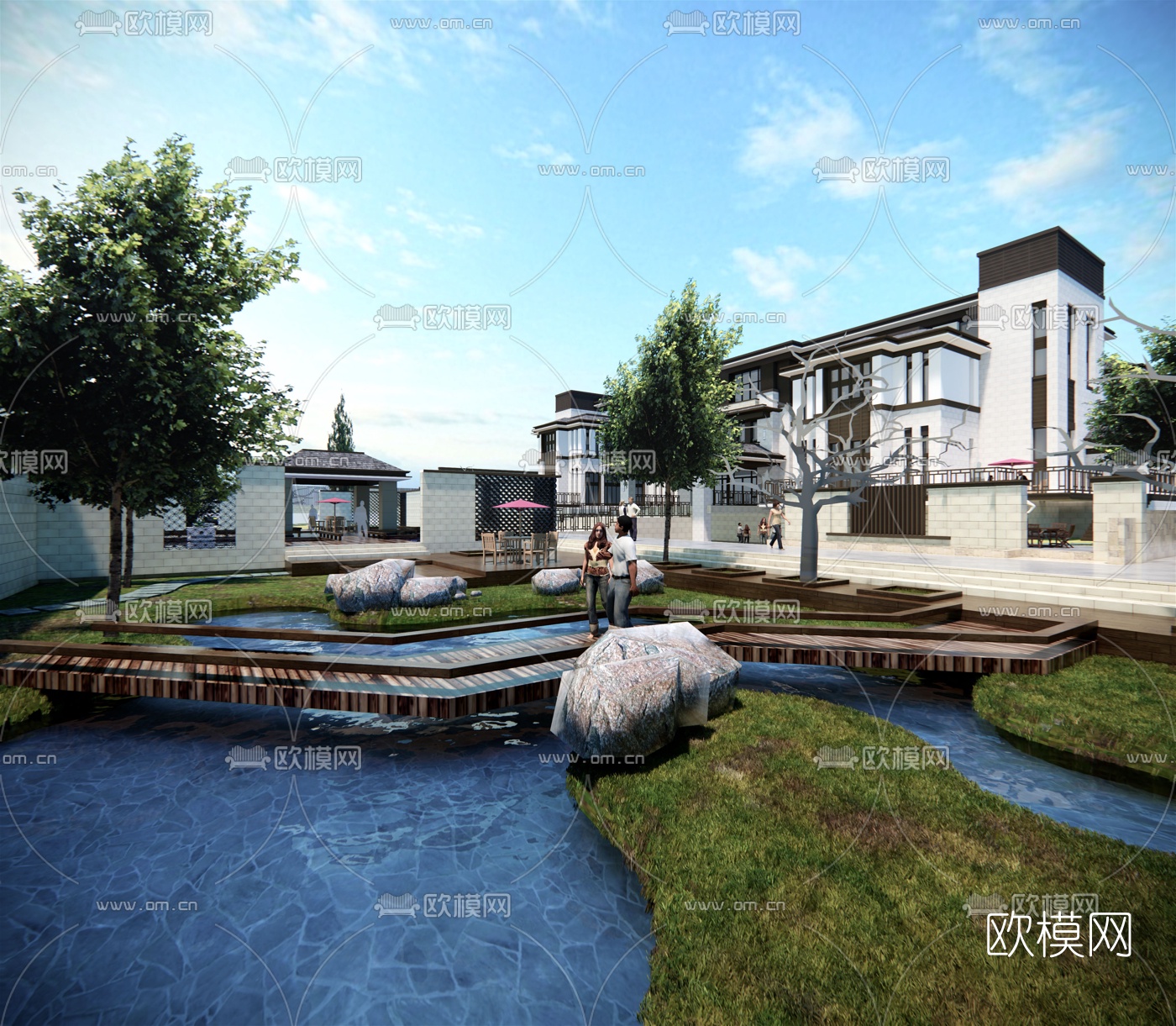 新中式独栋别墅su模型下载（渲染图2）