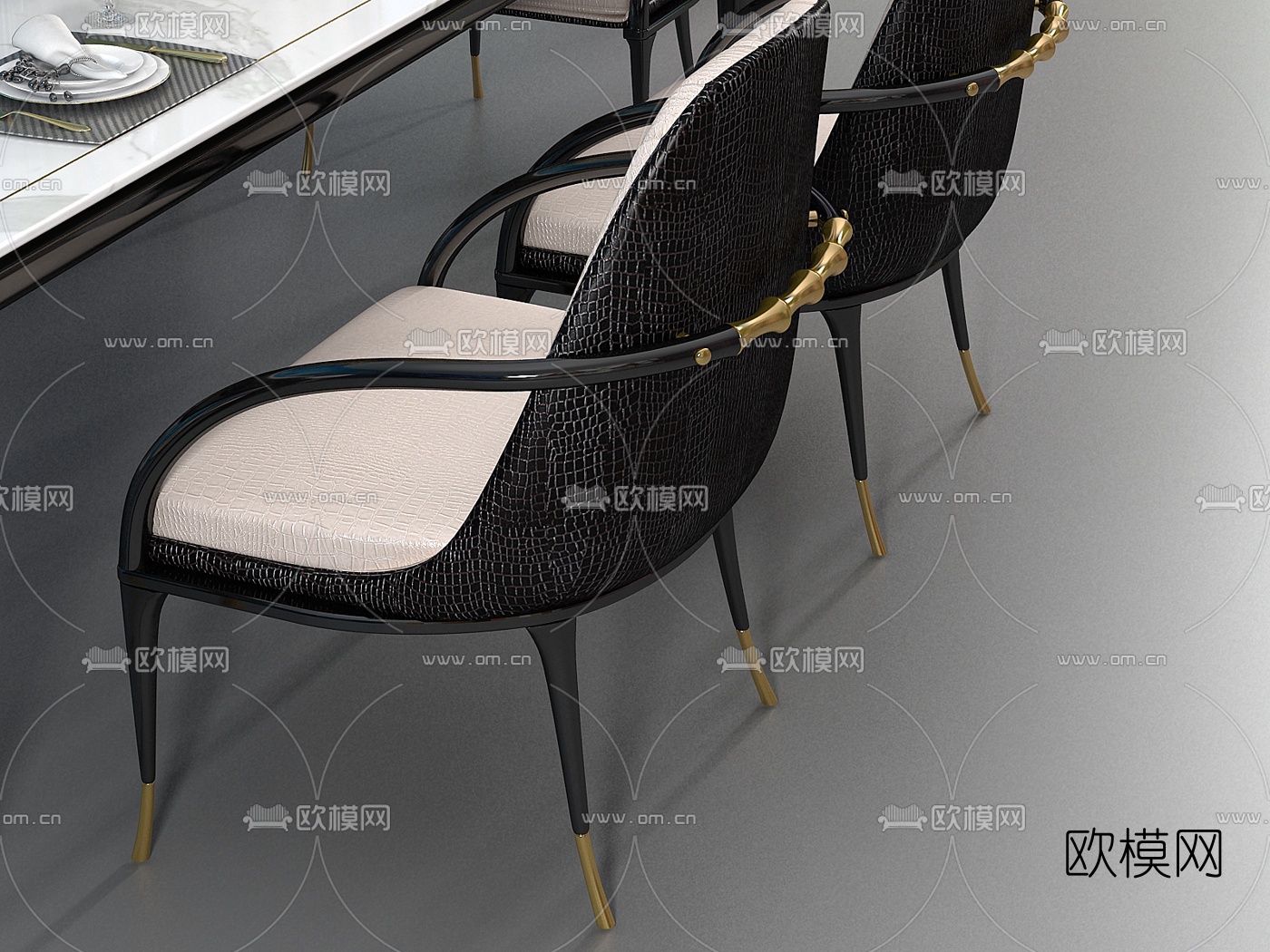 意大利高级餐桌椅餐具组合3D模型下载（渲染图2）