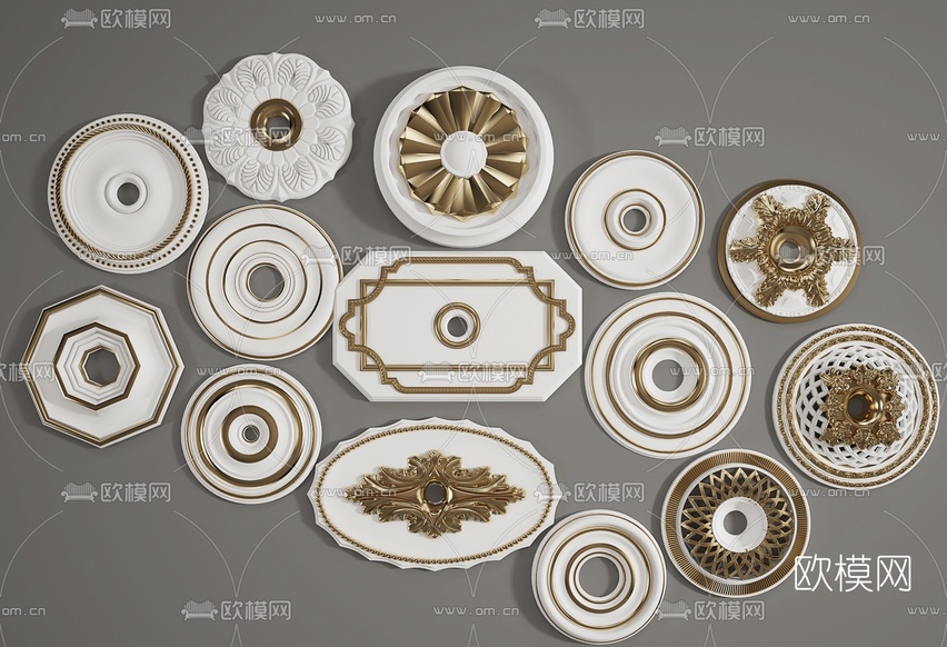 欧式石膏雕花底盘构件组合3D模型下载
