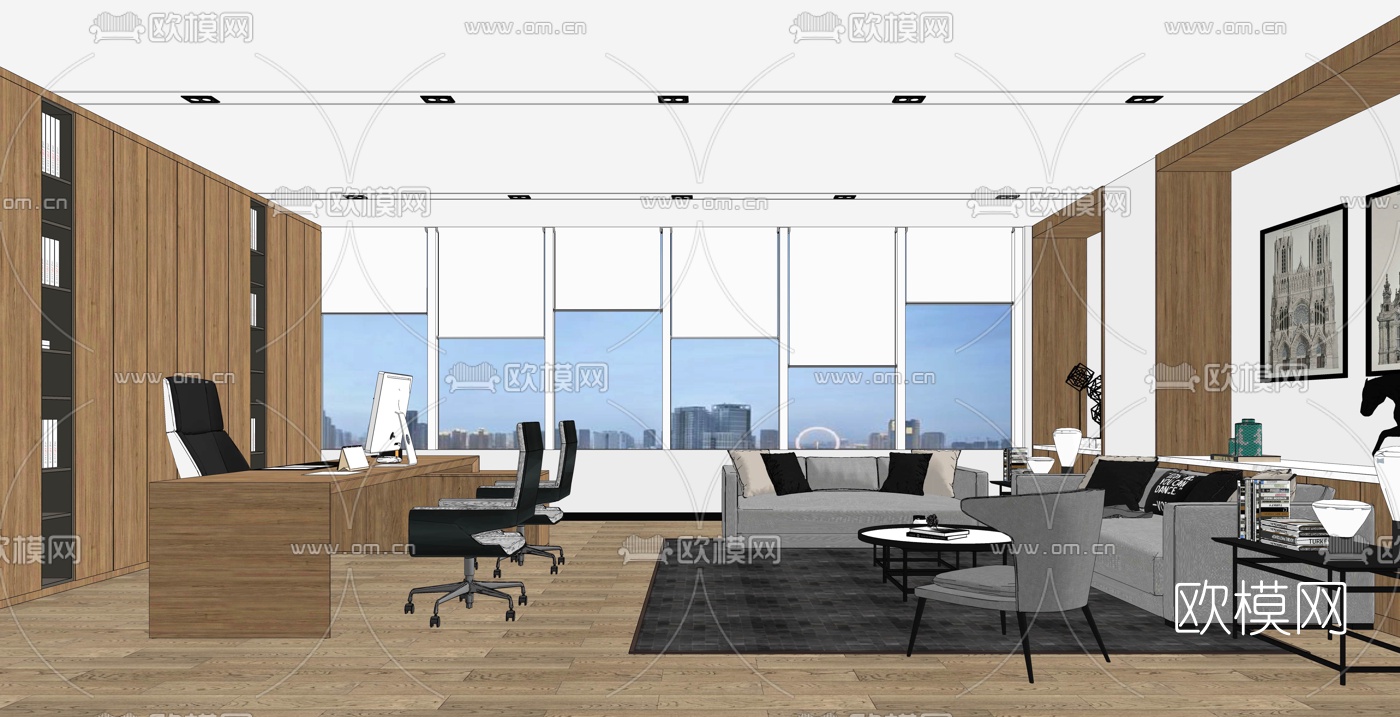 现代总经理办公室su模型下载