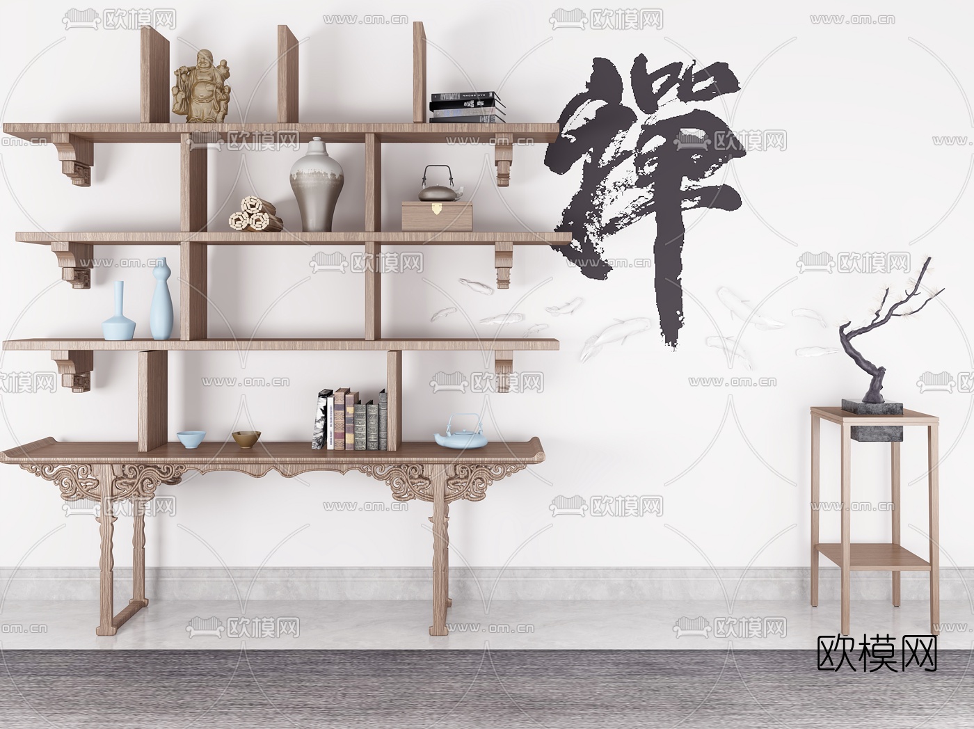 中式实木博古架3d模型