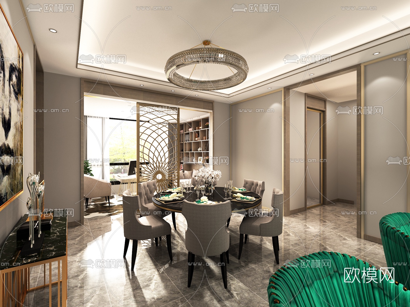 后现代客厅餐厅3D模型