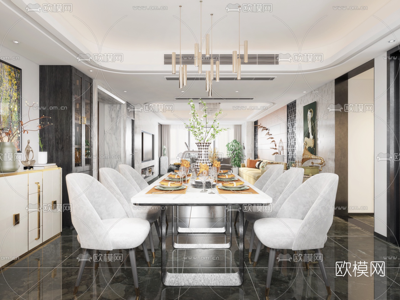 后现代客厅餐厅3d模型