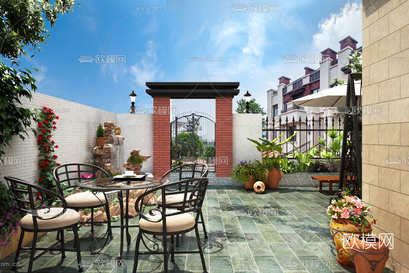 简欧庭院花园3d模型下载（渲染图2）