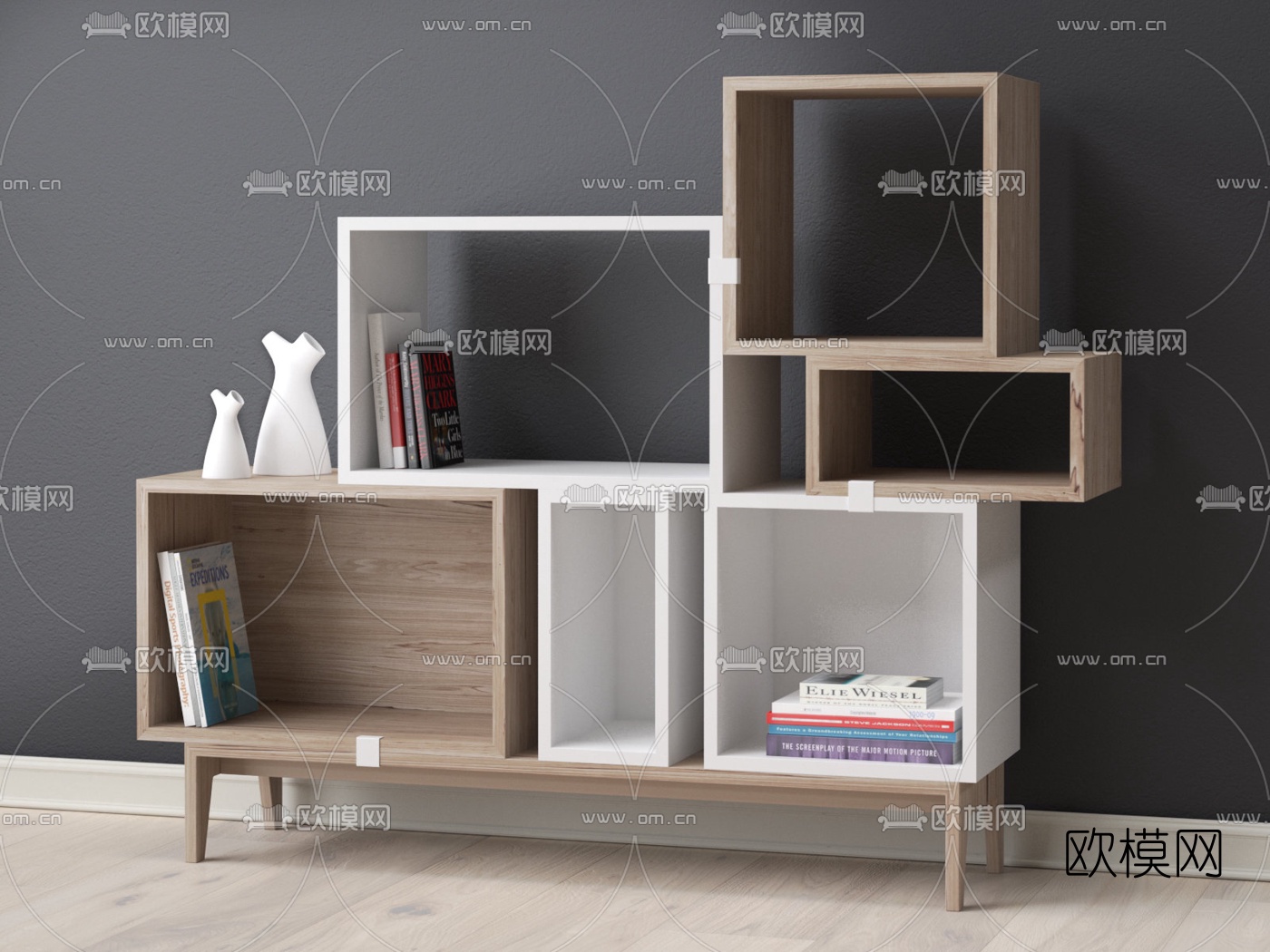 现代实木装饰柜架收纳柜组合3d模型