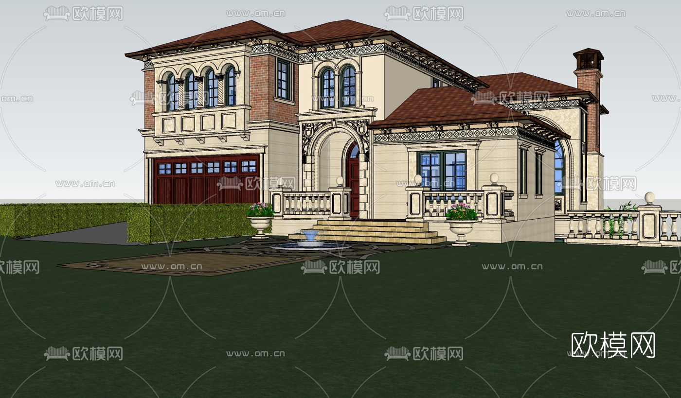 欧式独栋别墅su模型下载（渲染图3）