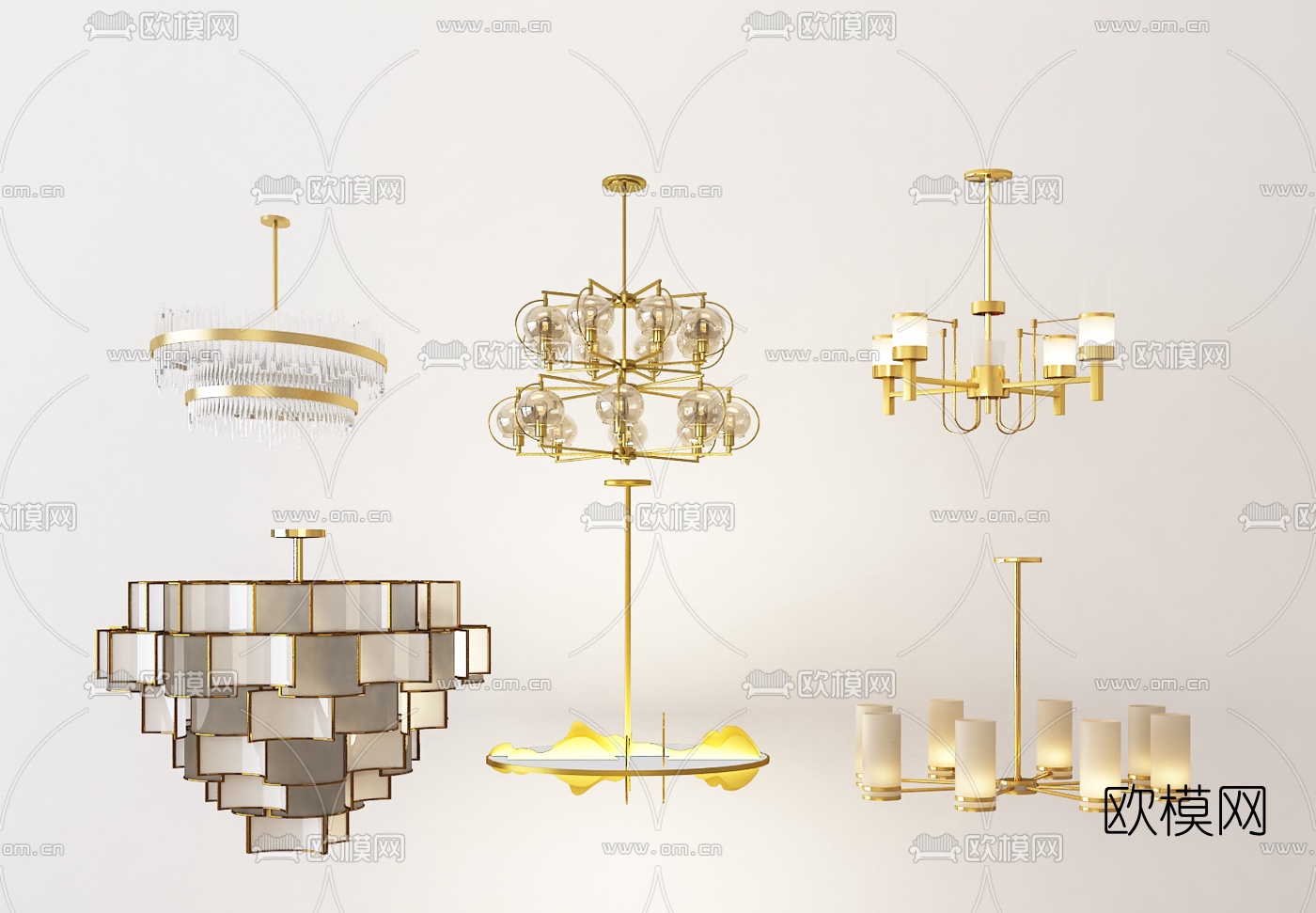 现代轻奢多头吊灯3d模型下载