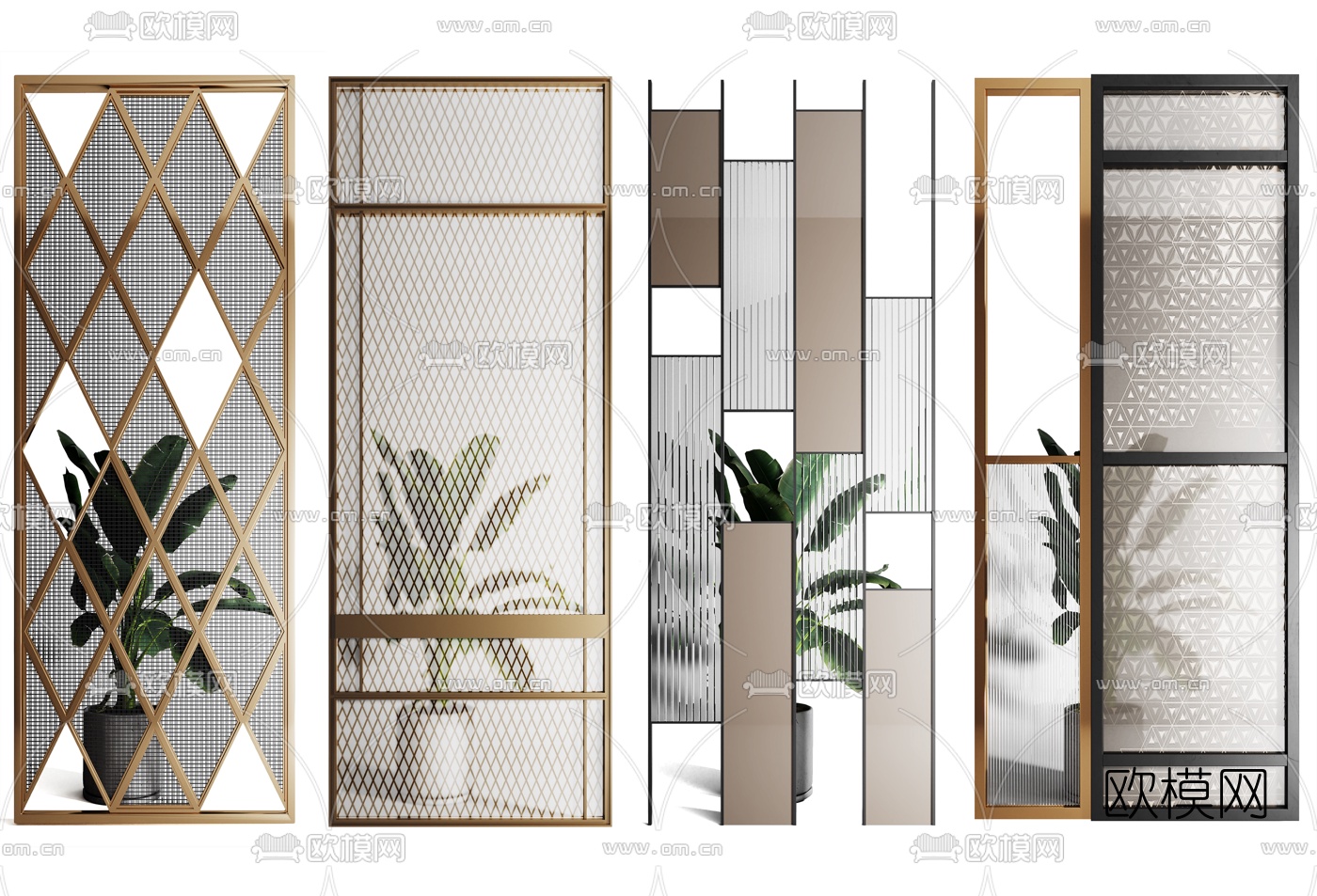 现代轻奢玻璃屏风3d模型下载