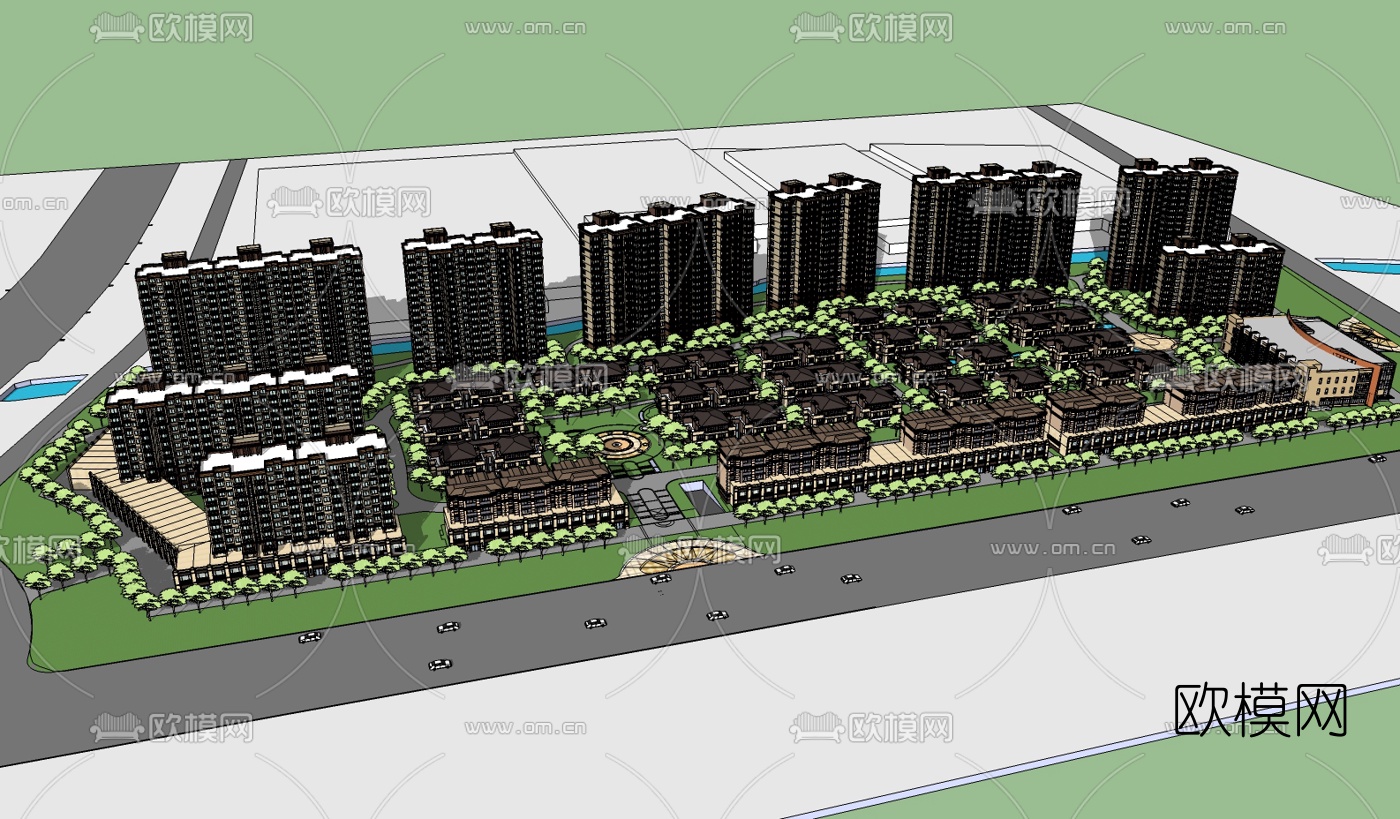 现代小区规划su模型