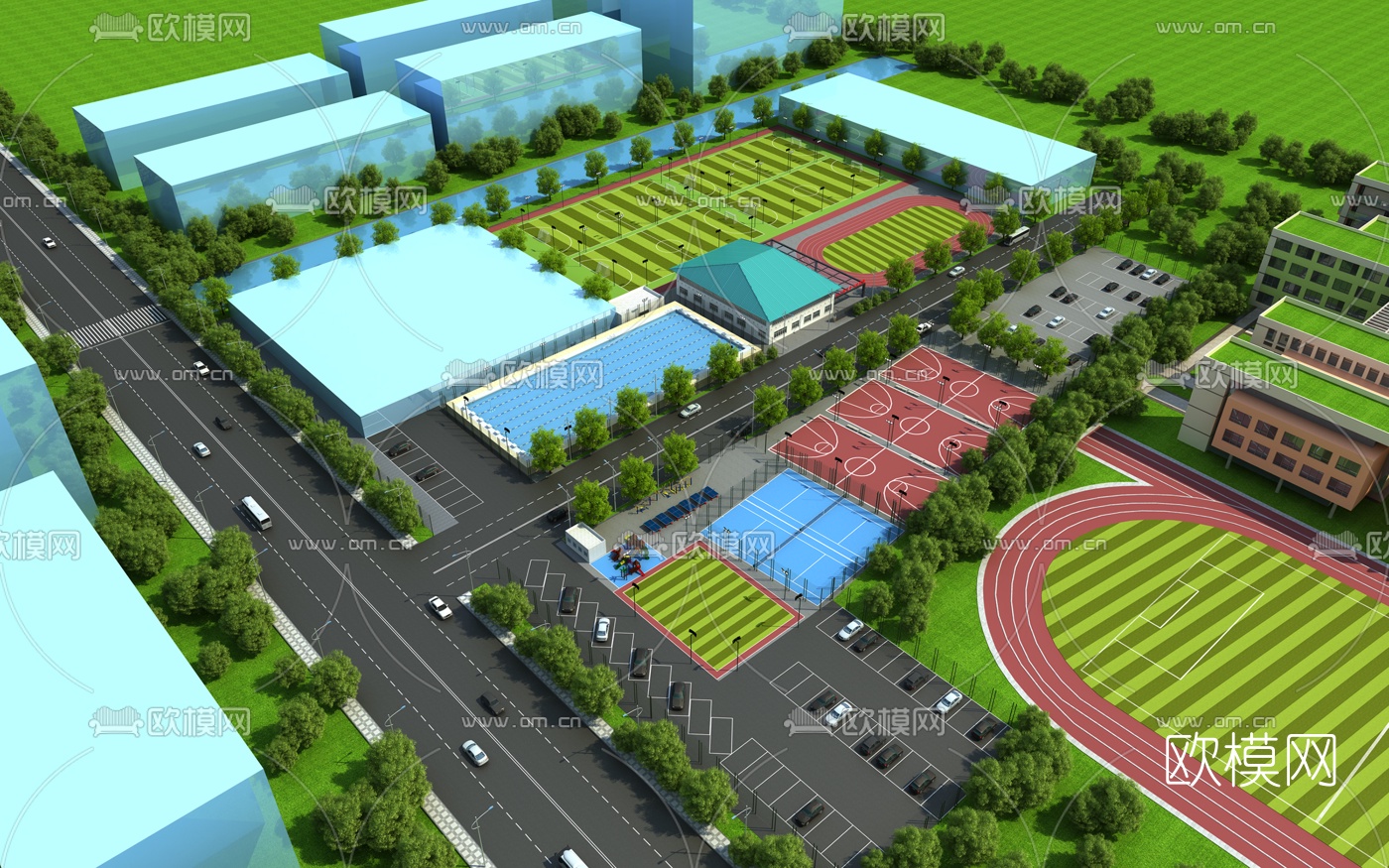 现代体育公园鸟瞰3d模型