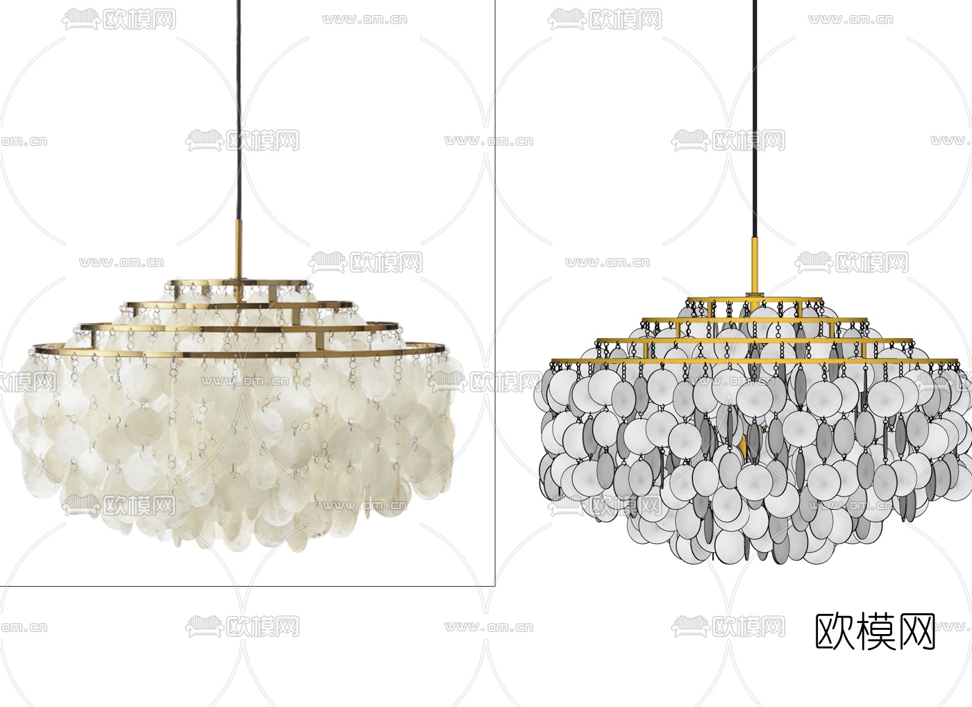 现代贝壳叠层吊灯su模型下载（渲染图1）
