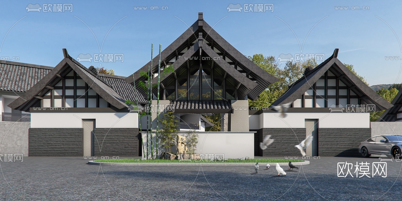 日式仿古川西风大门入口3d模型