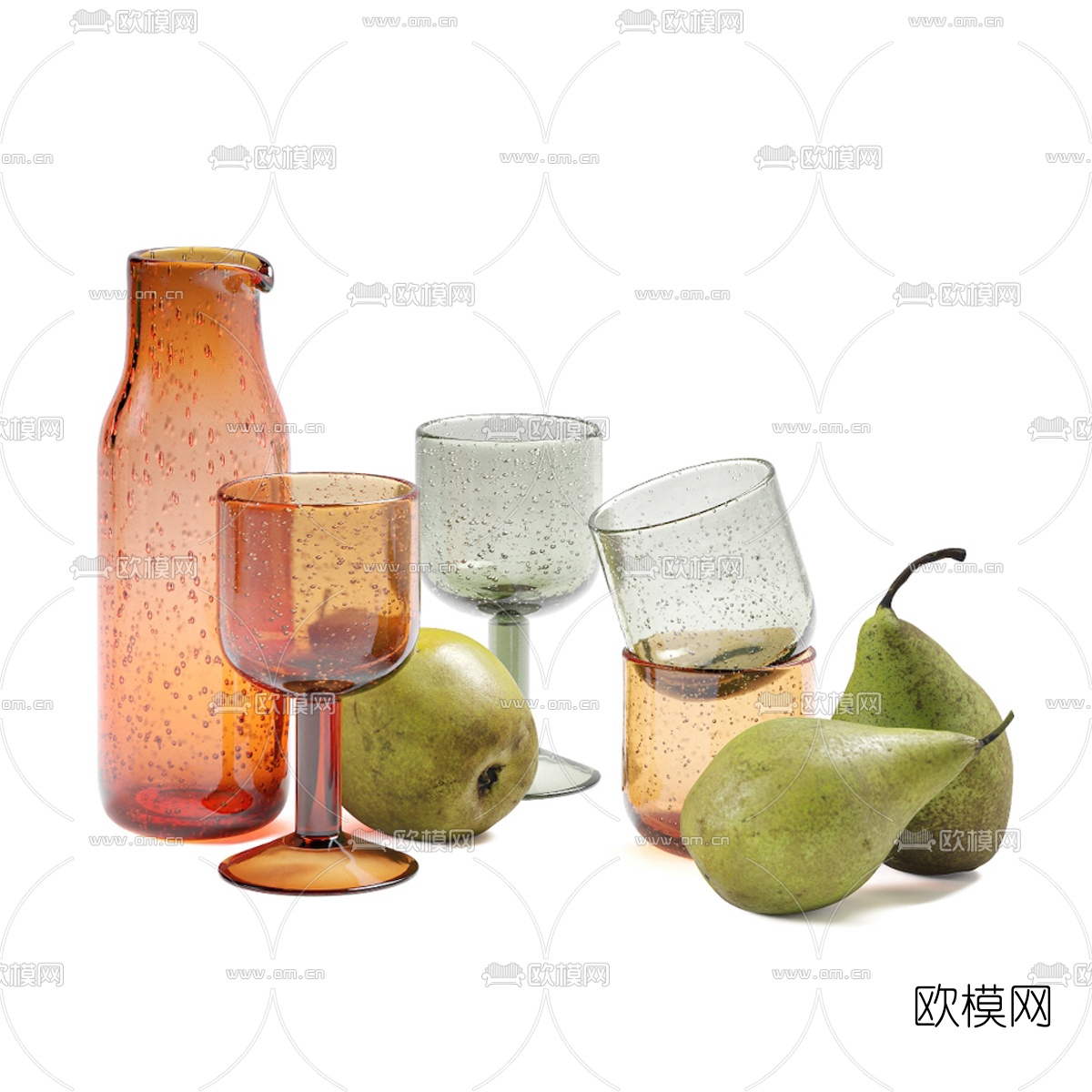 现代玻璃瓶子杯子梨3d模型下载