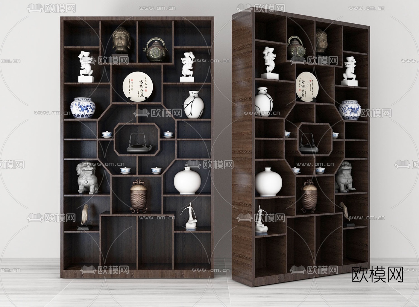 新中式实木博古架3d模型下载