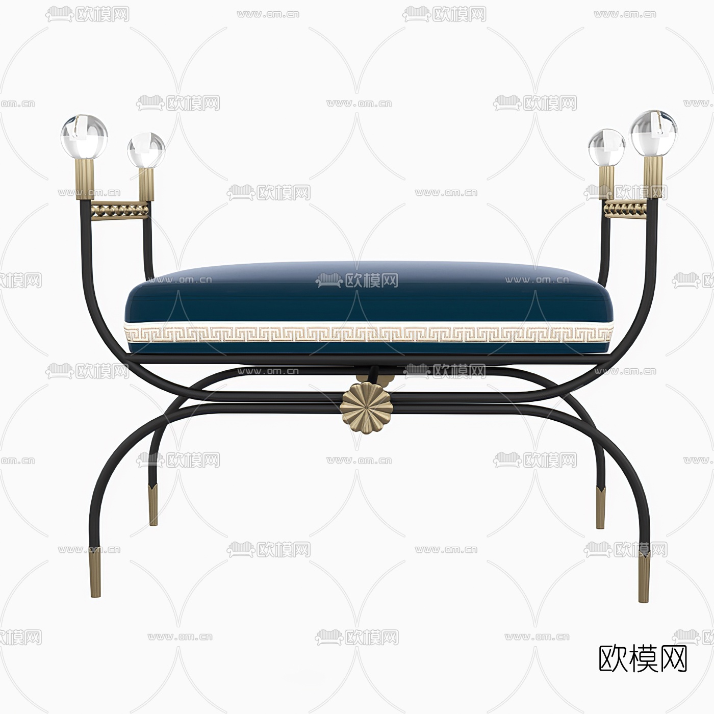 新中式布艺床尾凳3d模型