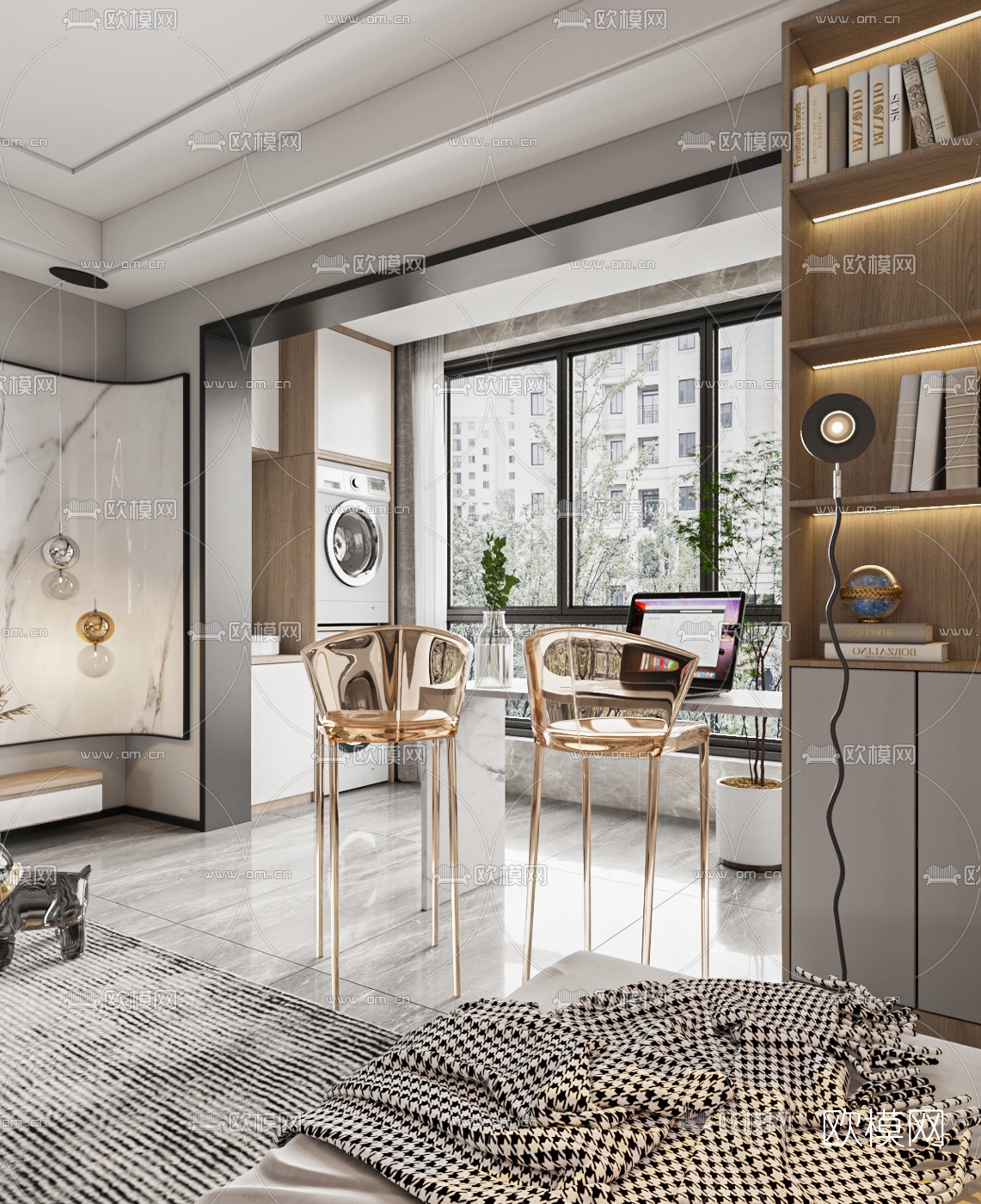 现代客厅餐厅3d模型