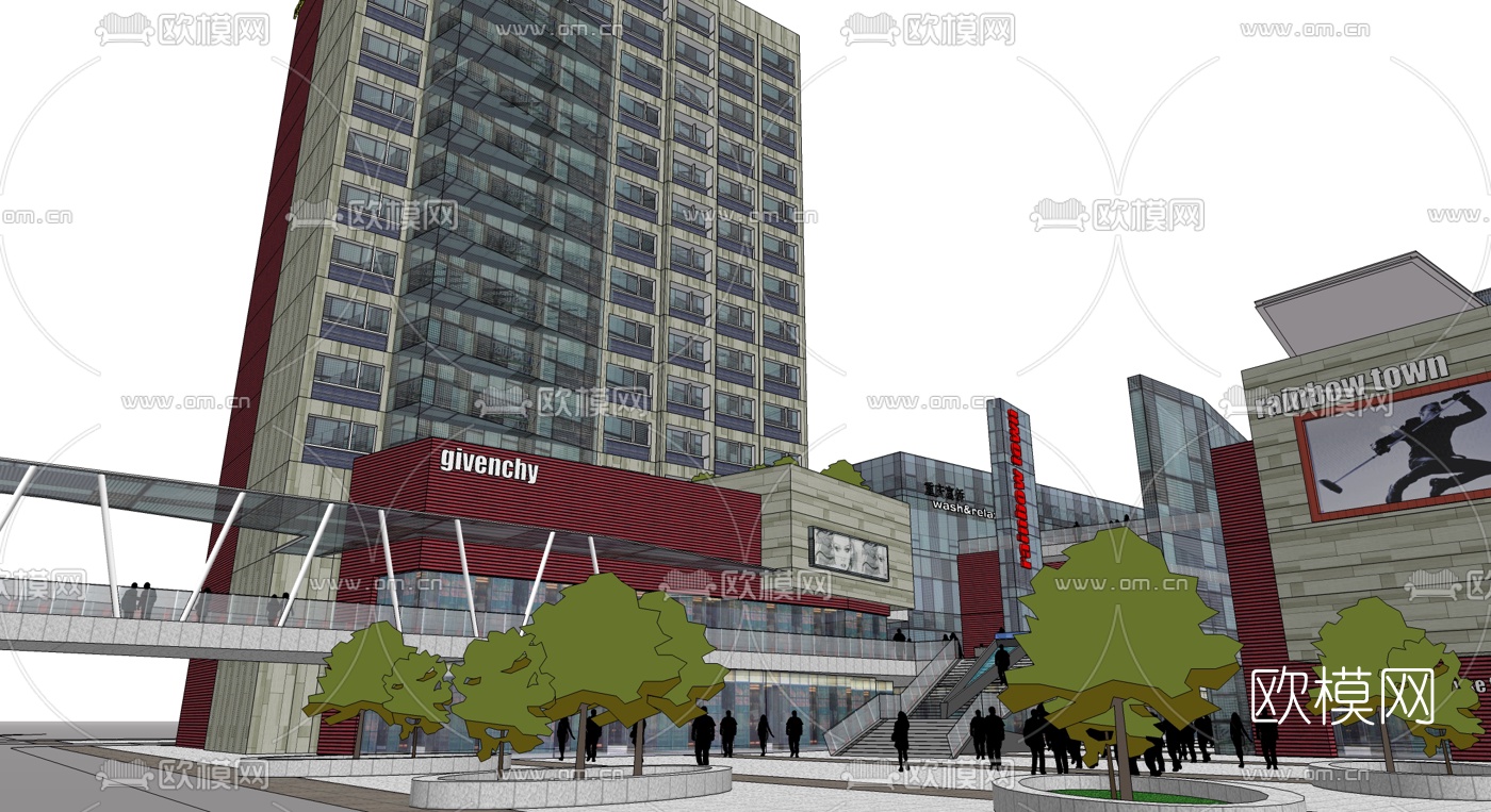 现代商业街建筑外观su模型