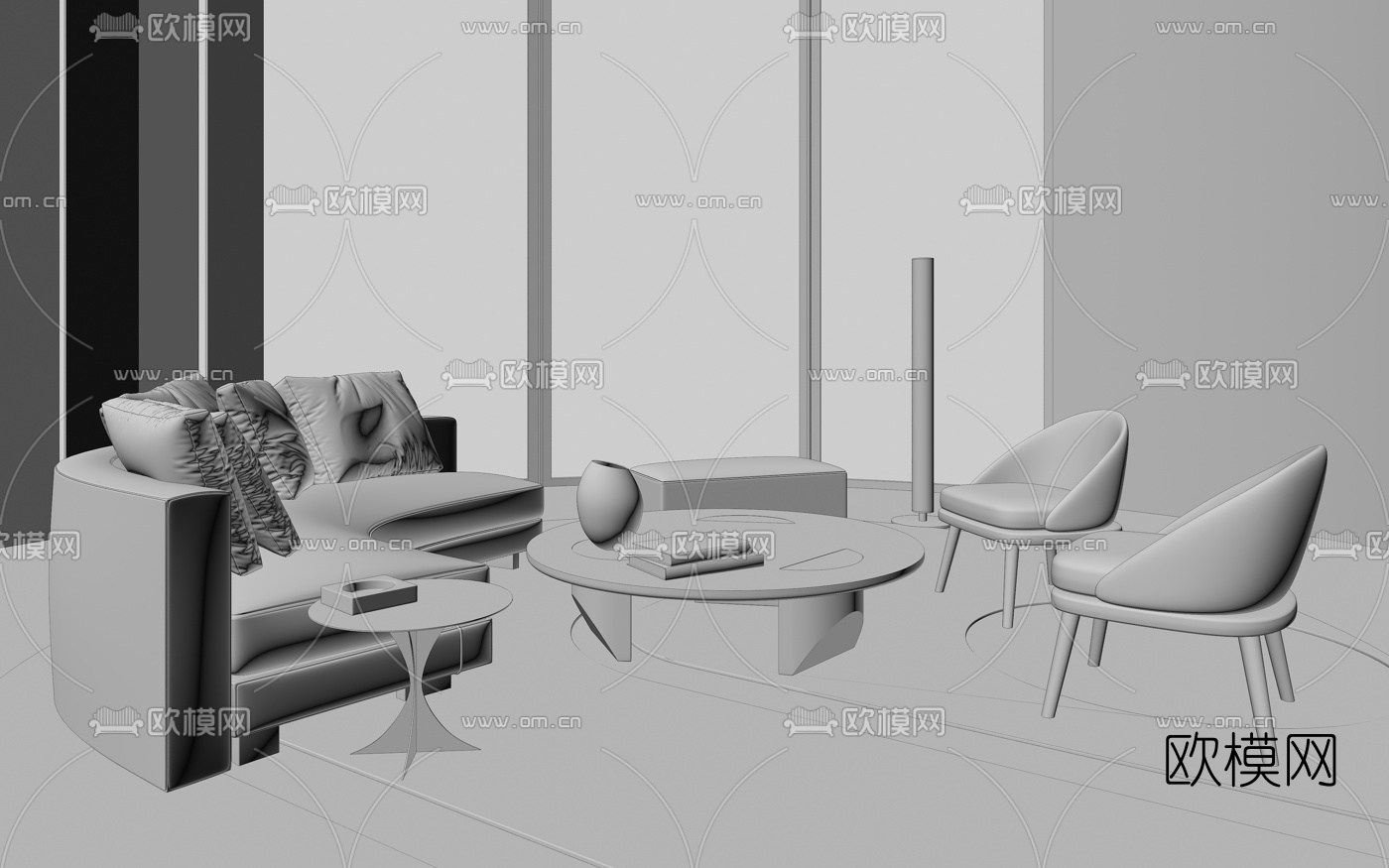 意大利Minotti品牌 现代弧形沙发组合3d模型下载（渲染图5）