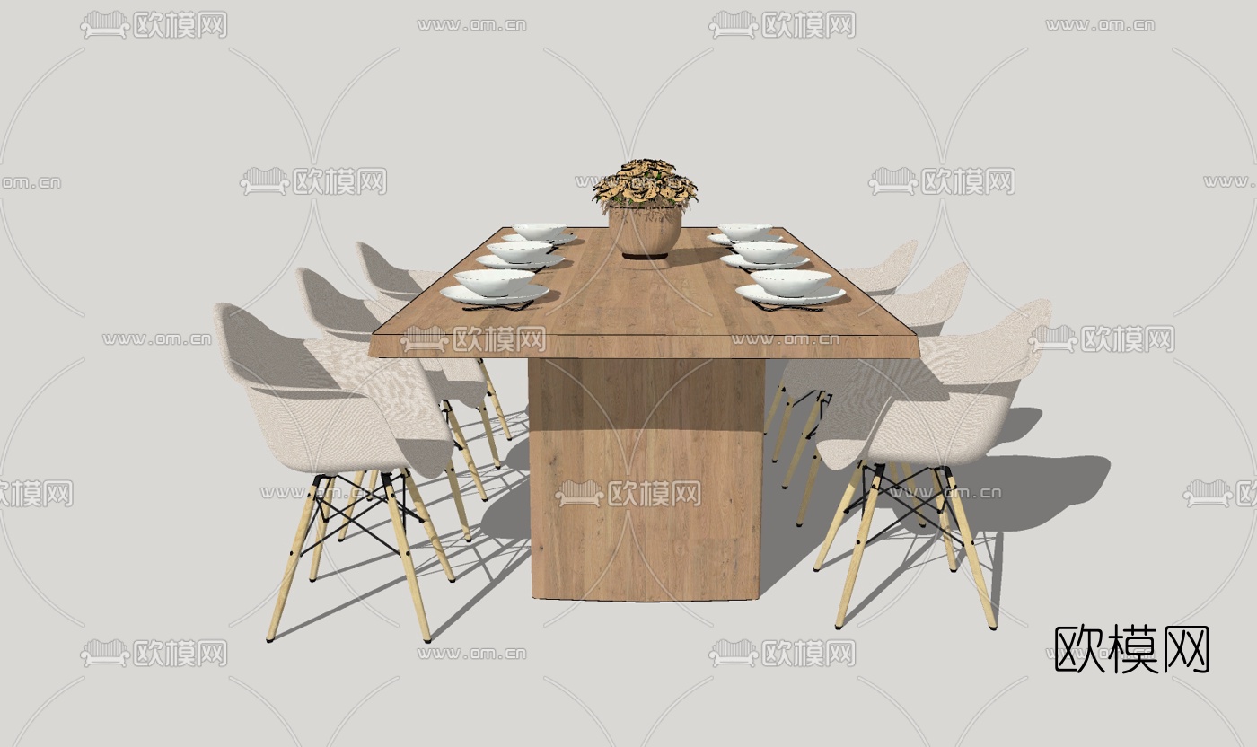 北欧餐桌椅组合免费su模型下载（渲染图1）