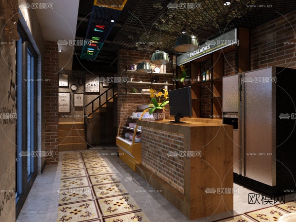 工业风网咖3d模型免费下载