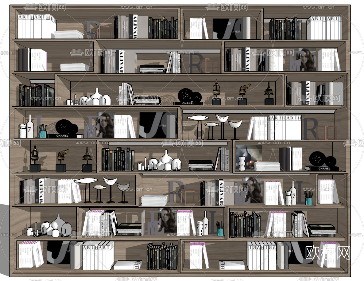 现代书柜组合su模型下载