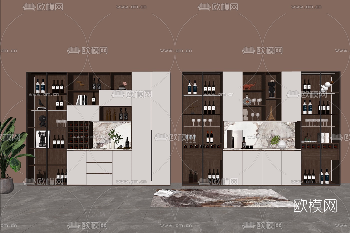 现代轻奢酒柜su模型下载（渲染图2）