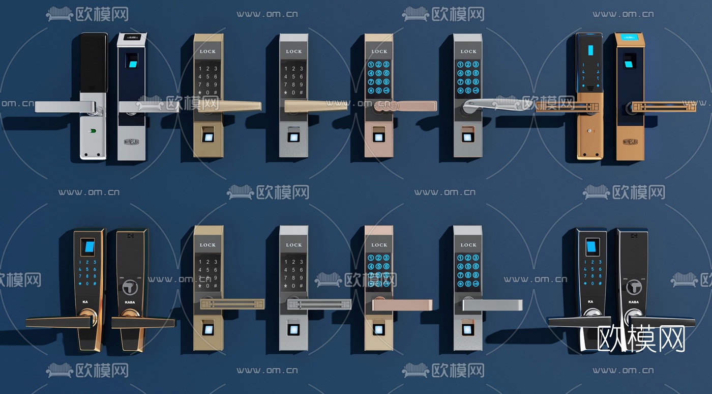 现代密码锁指纹锁门把手3d模型