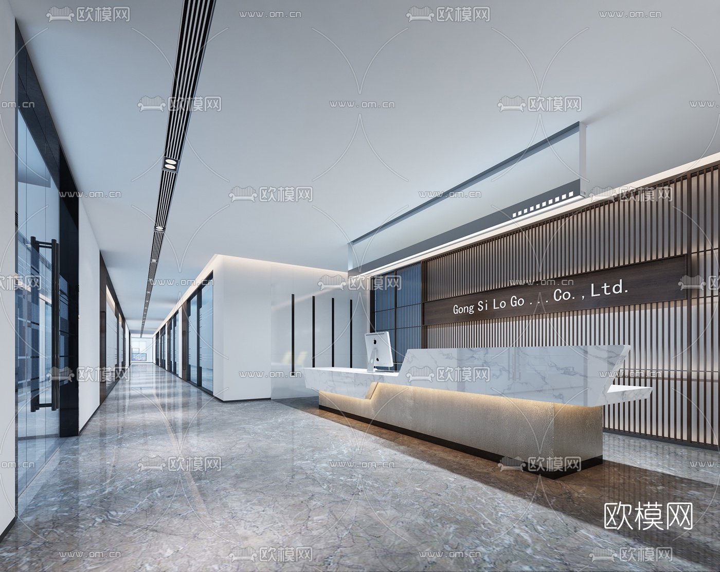 现代办公前台敞开式办公室3D模型下载_ID10188703_3dmax免费模型-欧模网