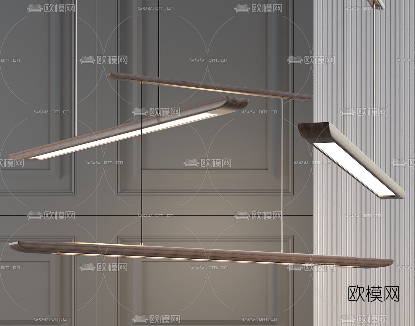 现代原木长条吊灯3d模型