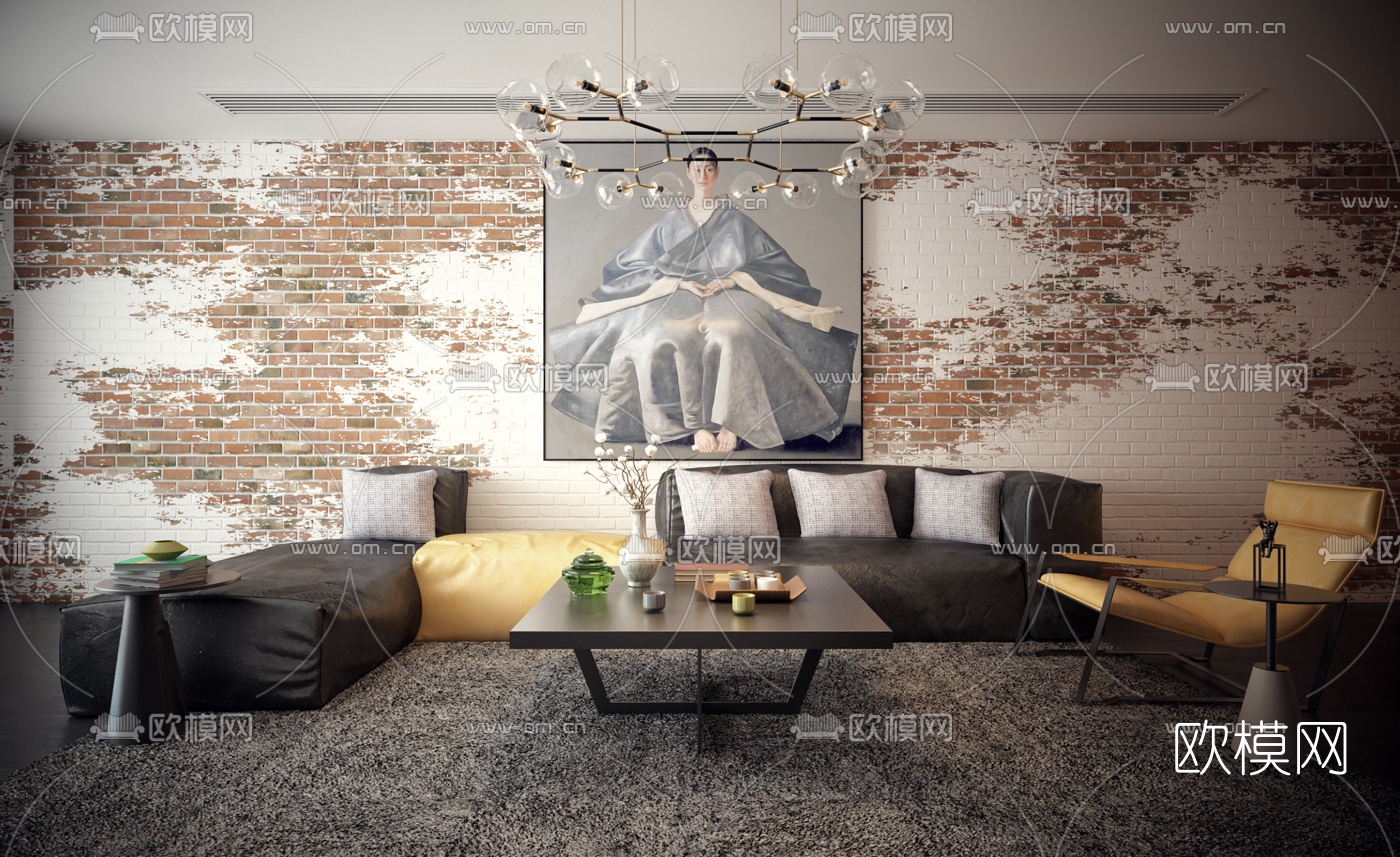 工业风皮革沙发组合3D模型下载