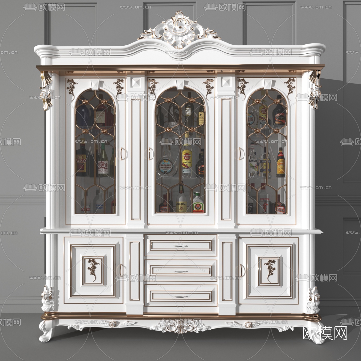 欧式实木酒柜3D模型