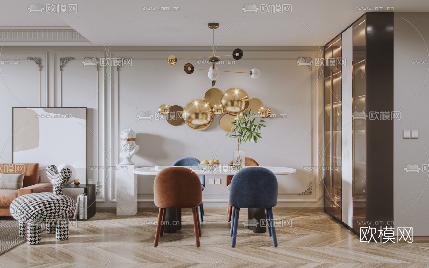 简欧复式客厅餐厅3d模型