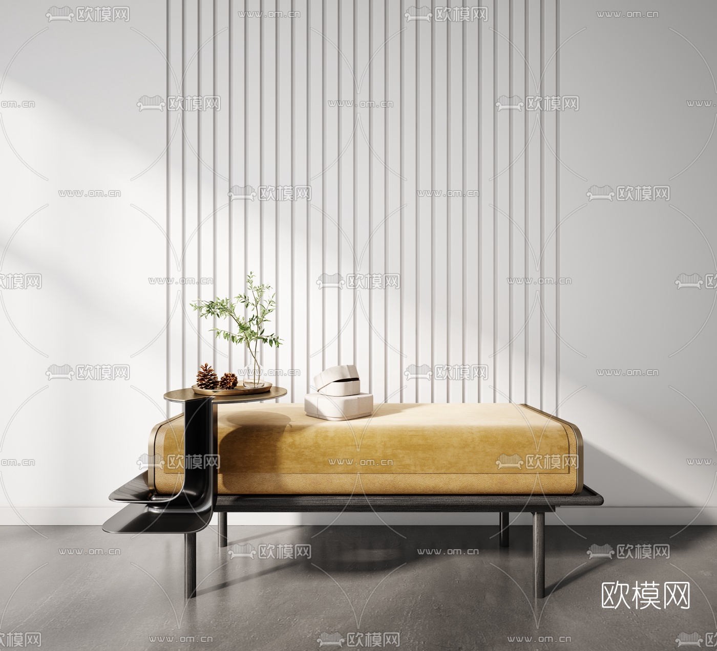 现代布艺床尾凳脚踏3d模型