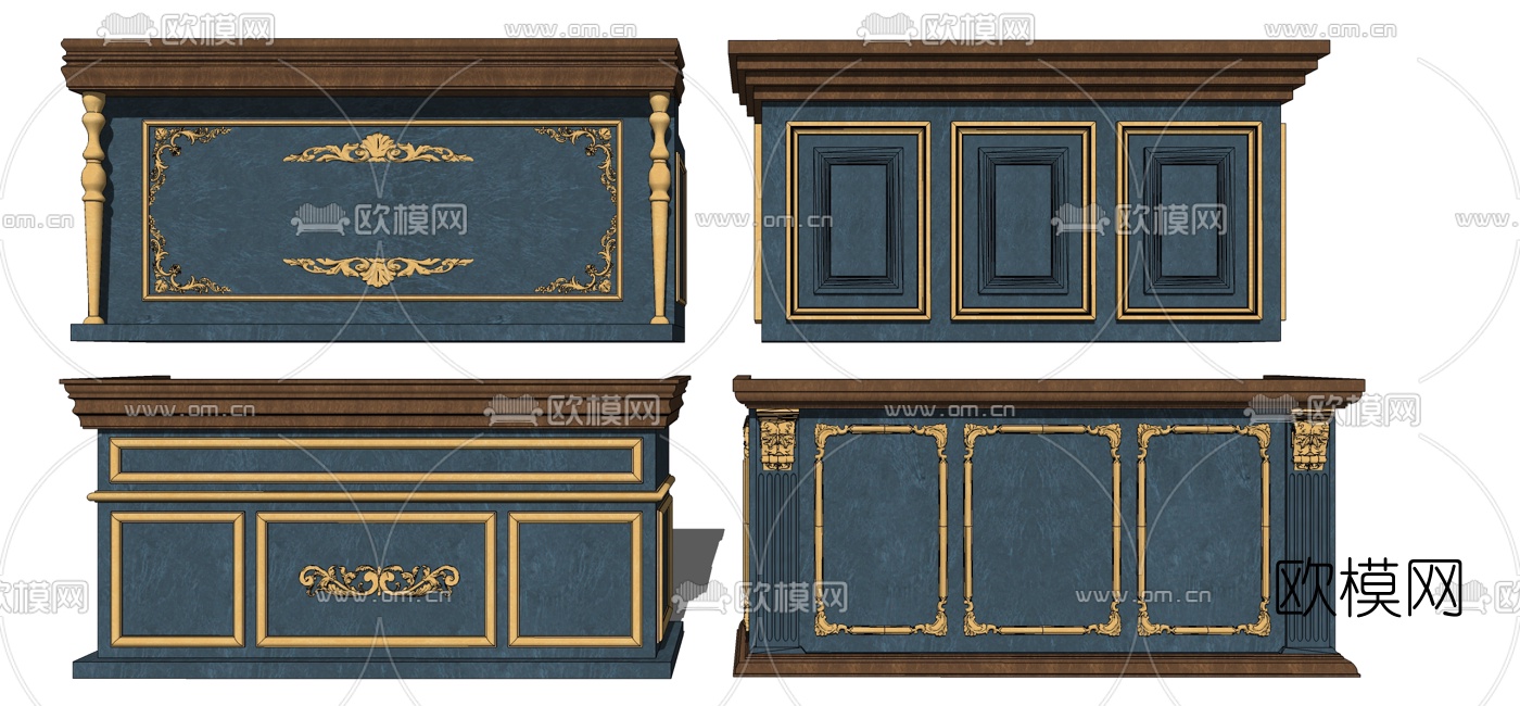 简欧前台接待台su模型下载
