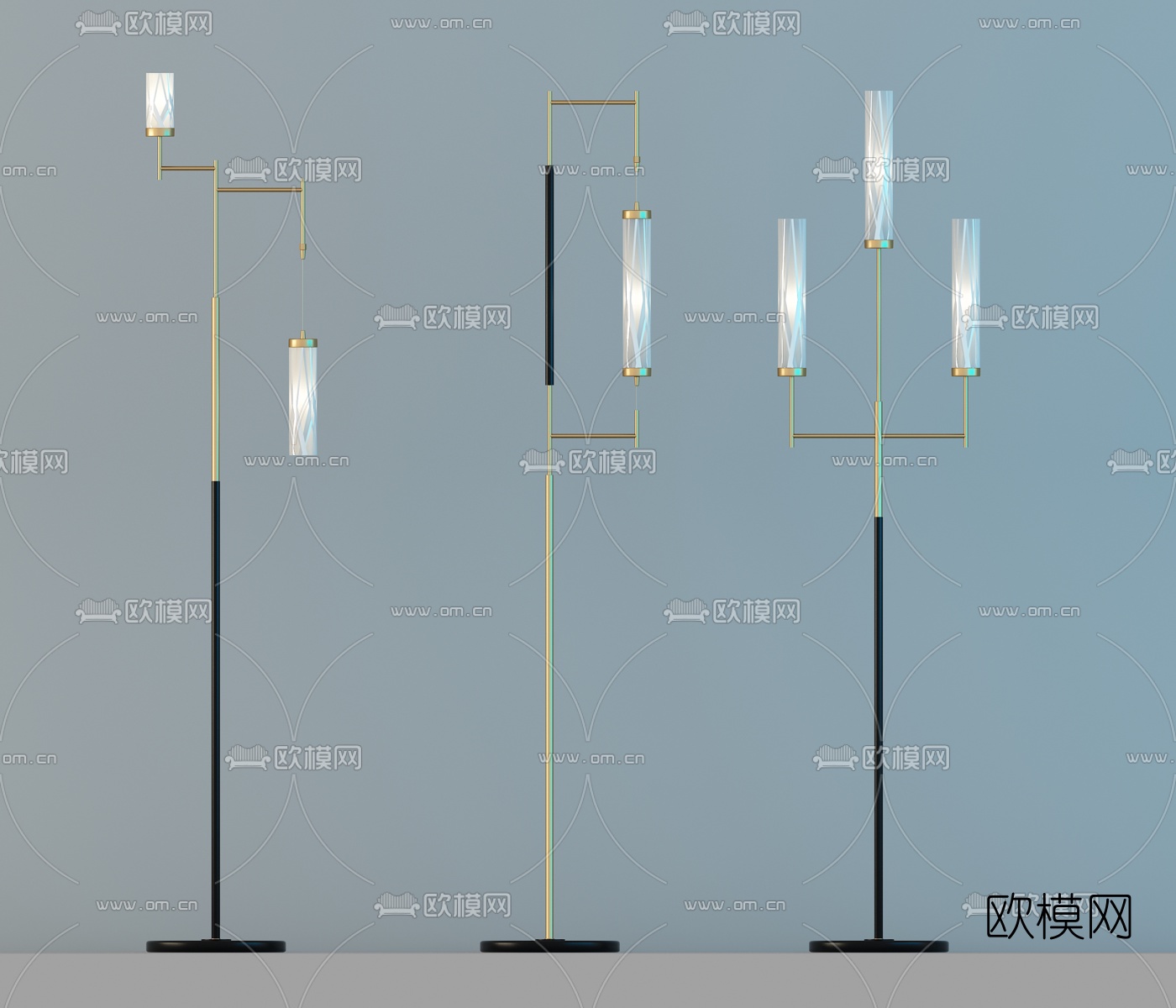 新中式金属落地灯3d模型下载（渲染图1）